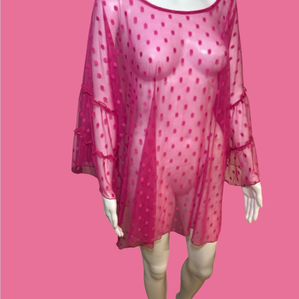 Michel Studio Women's sheer pink blouse with a polka dot in size 4X